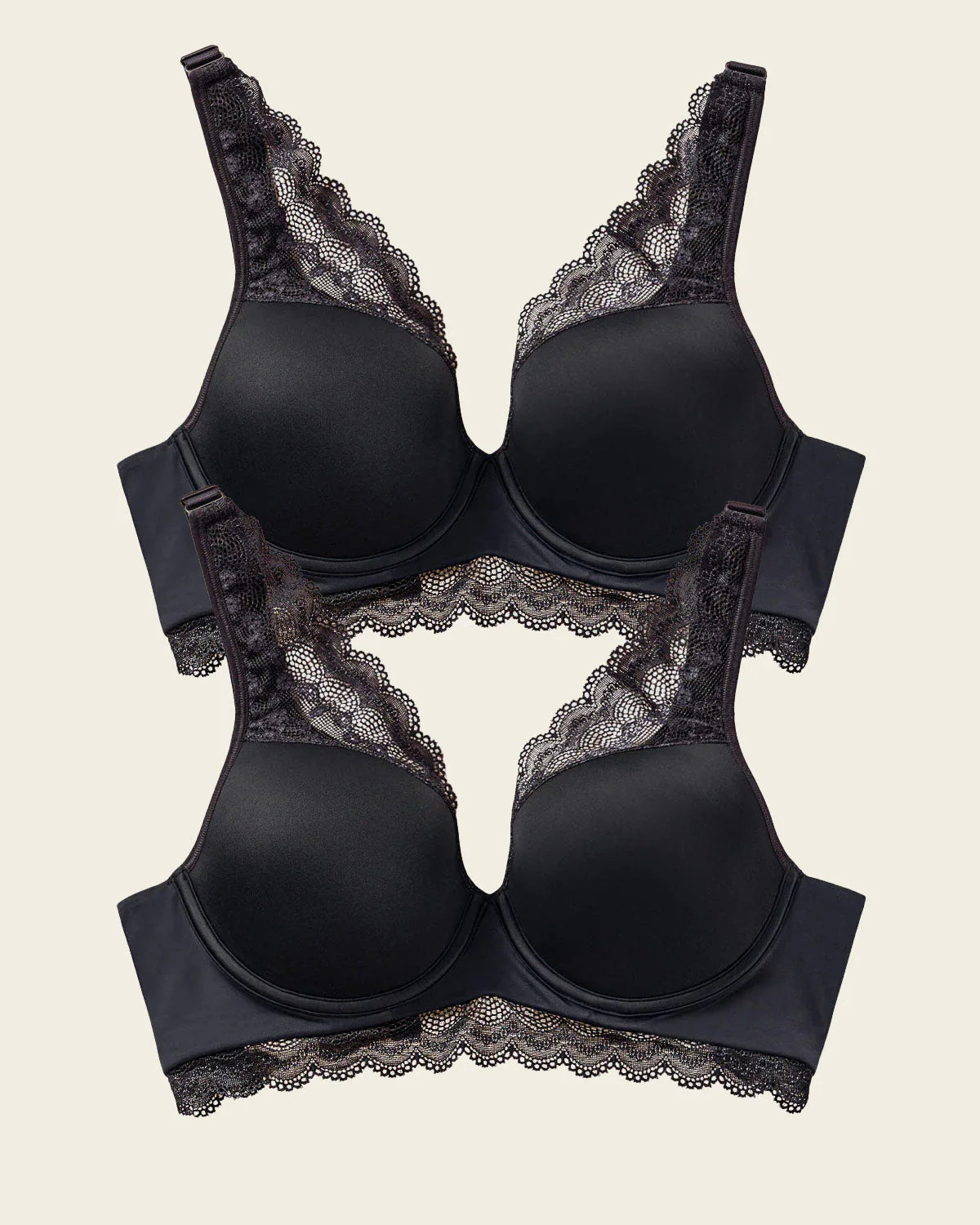 2-Pack Deep Coverage Soft Lightly-Lined Lace Underwire Bras