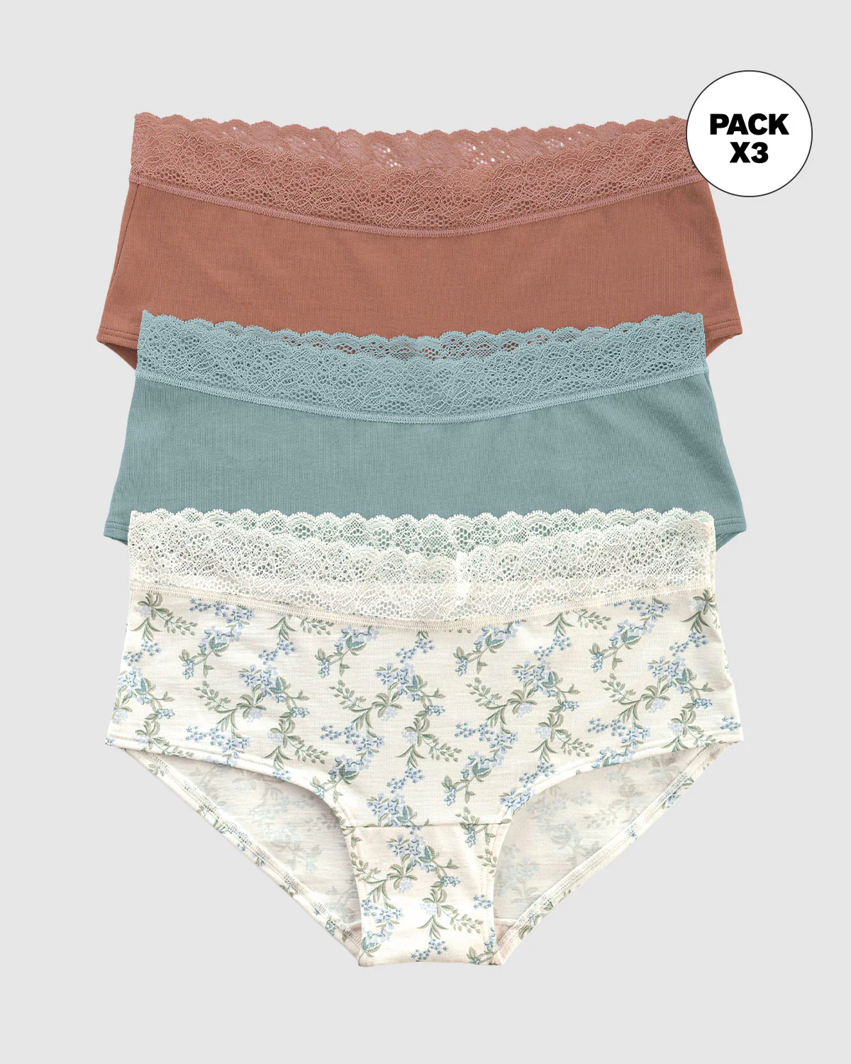 3-Pack Lace Trim Hipster Knickers in Stretch Cotton - Image 41