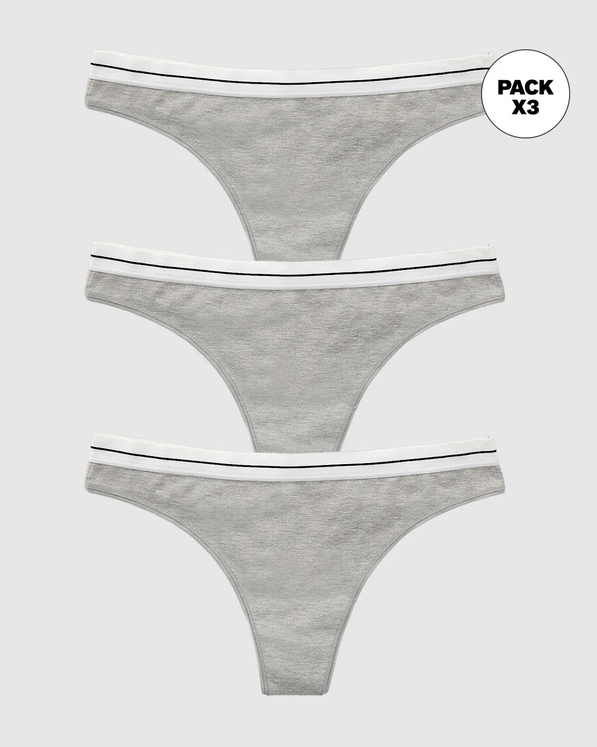 3-Pack Marled Stretch Cotton Thongs with Contrast Waistband