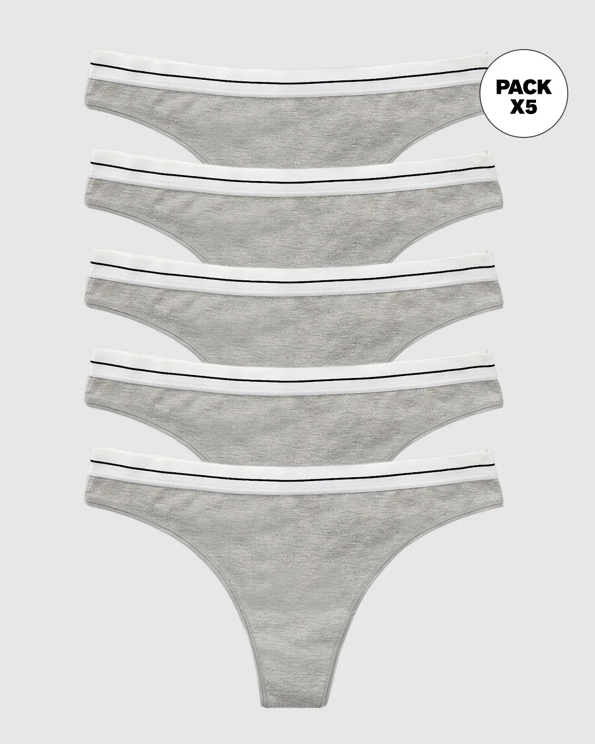 5-Pack Stretch Cotton Contrast Waistband Thongs
