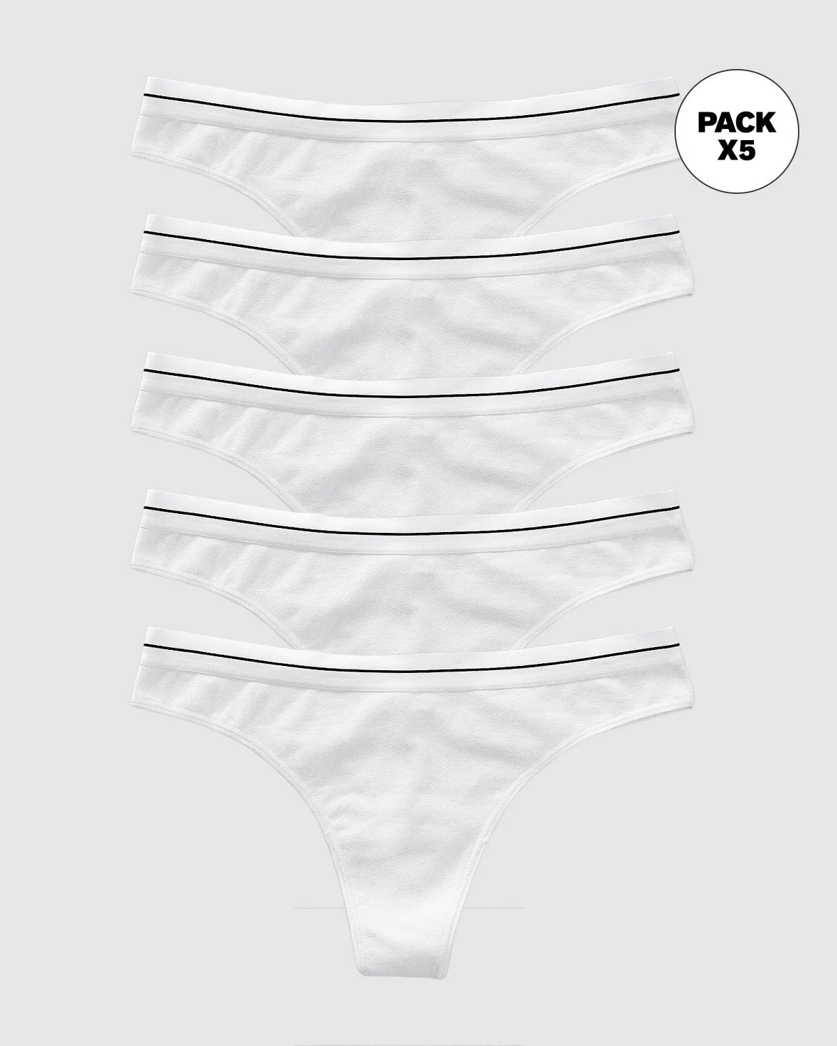 5-Pack Stretch Cotton Contrast Waistband Thongs