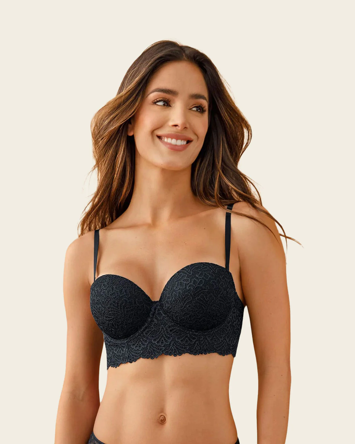 Lace Balconet-Style Push Up Bra with Wide Underbust Band 