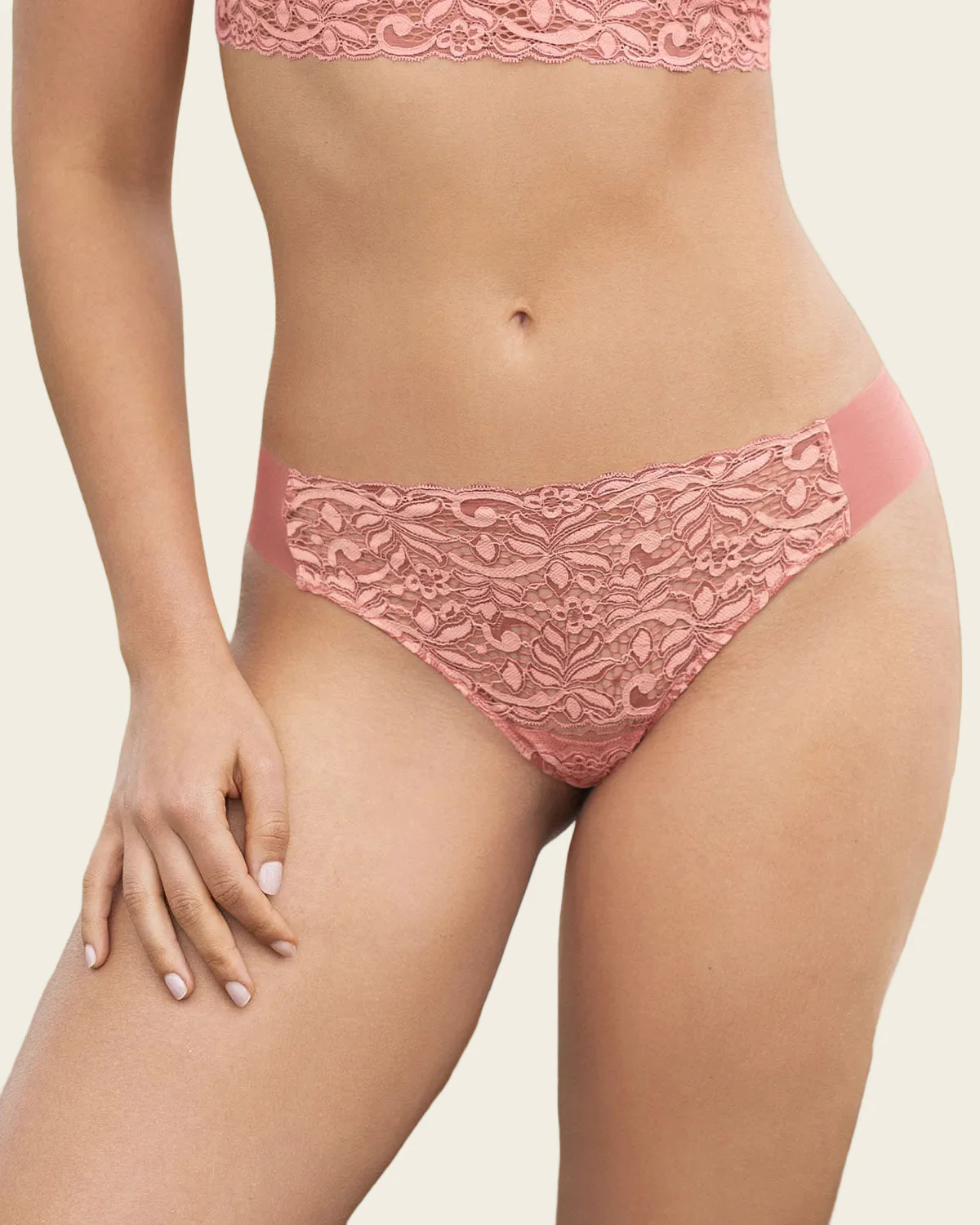 Lace Thong - Solid Front, Sheer Back - Image 10