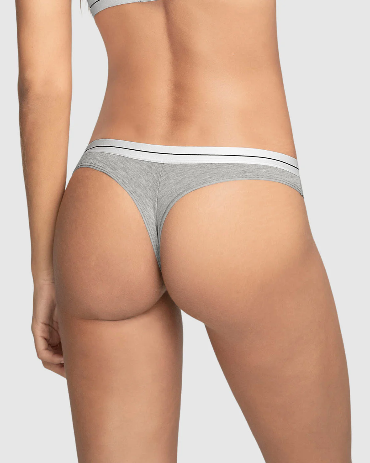 Marled Stretch Cotton Thong with Contrast Waistband