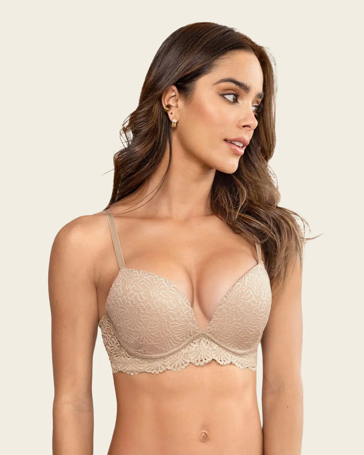 Plunge double push-up lace underwire bra