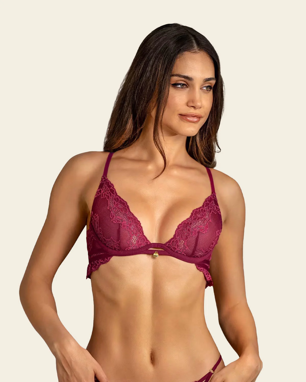 Plunge Underwire Scalloped Sheer Lace Bra - Image 7