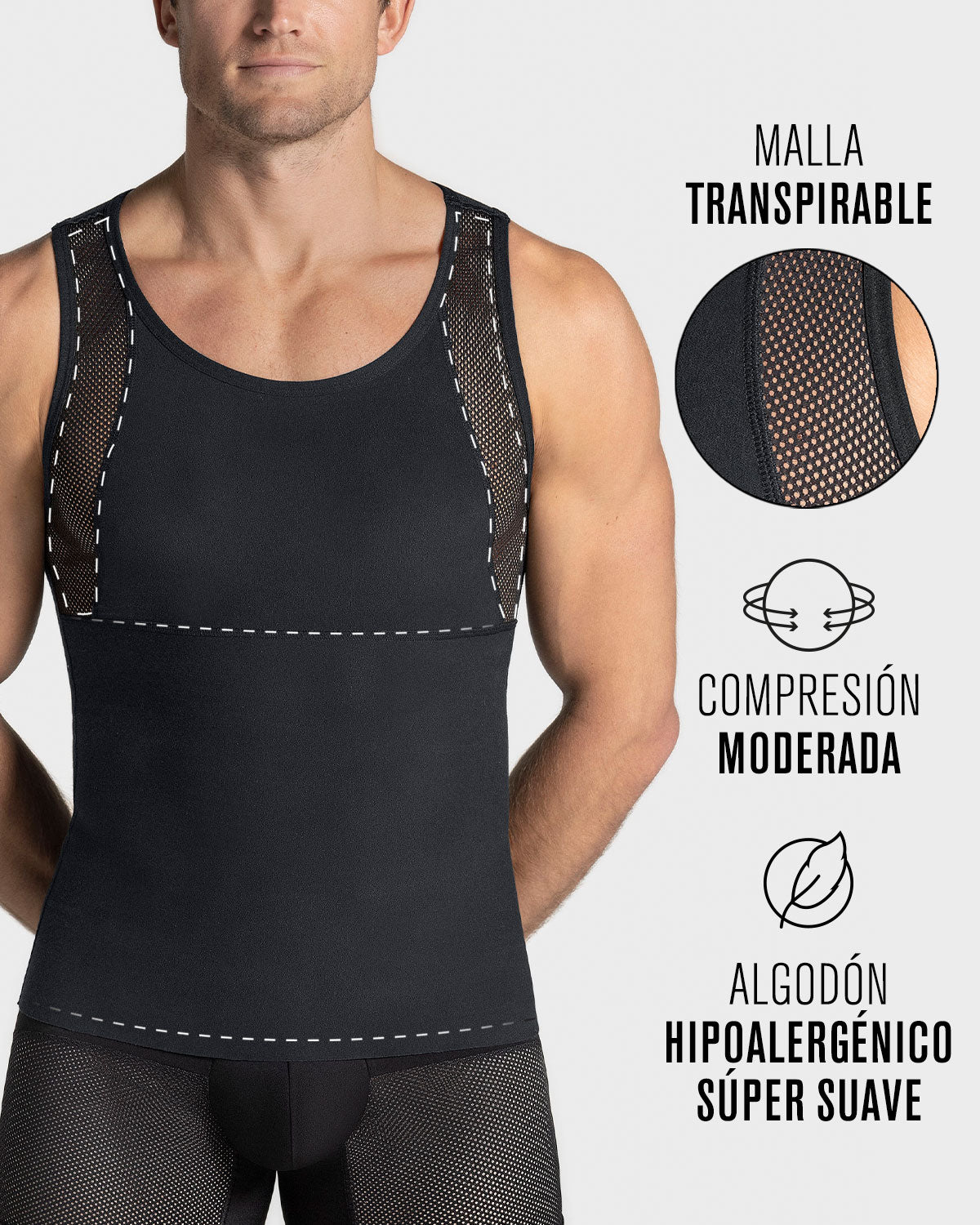 Stretch Cotton Moderate Compression Shaper Singlet with Mesh Cutouts - Image 13