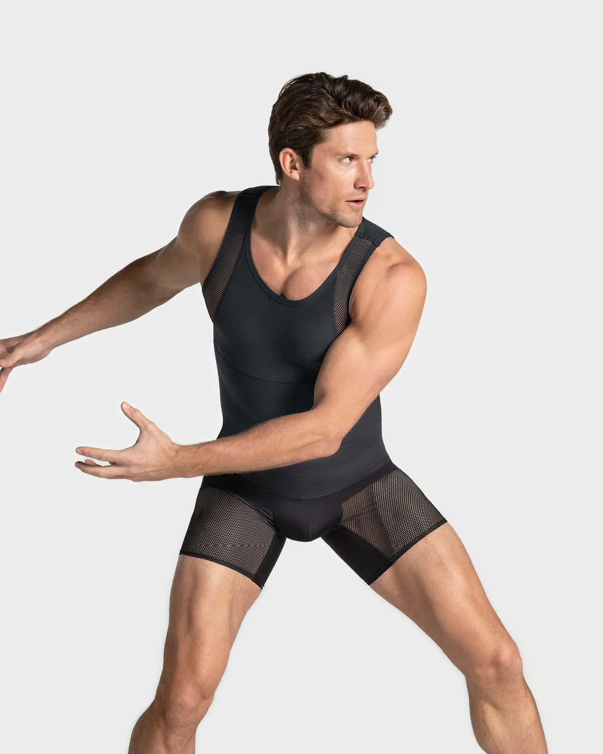 Stretch Cotton Moderate Compression Shaper Singlet with Mesh Cutouts - Image 8
